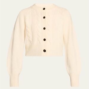 TOCCIN Rita Ivory Cropped Wool and Cashmere Cable-Knit Cardigan